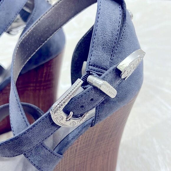 G By Guess Womens Blue Suede Adjustable Strap Buckle Wedge Strappy Heel Size 7.5 - Picture 3 of 10